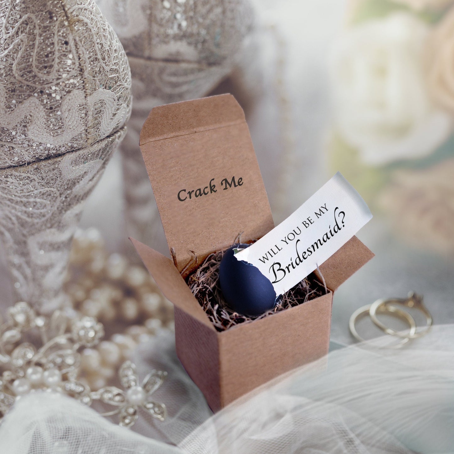 Bridesmaid Gift - Bridesmaid proposal - Goth Wedding - Unique bridesmaid - Maid of honor gift - Grooms man proposal- Raven Egg