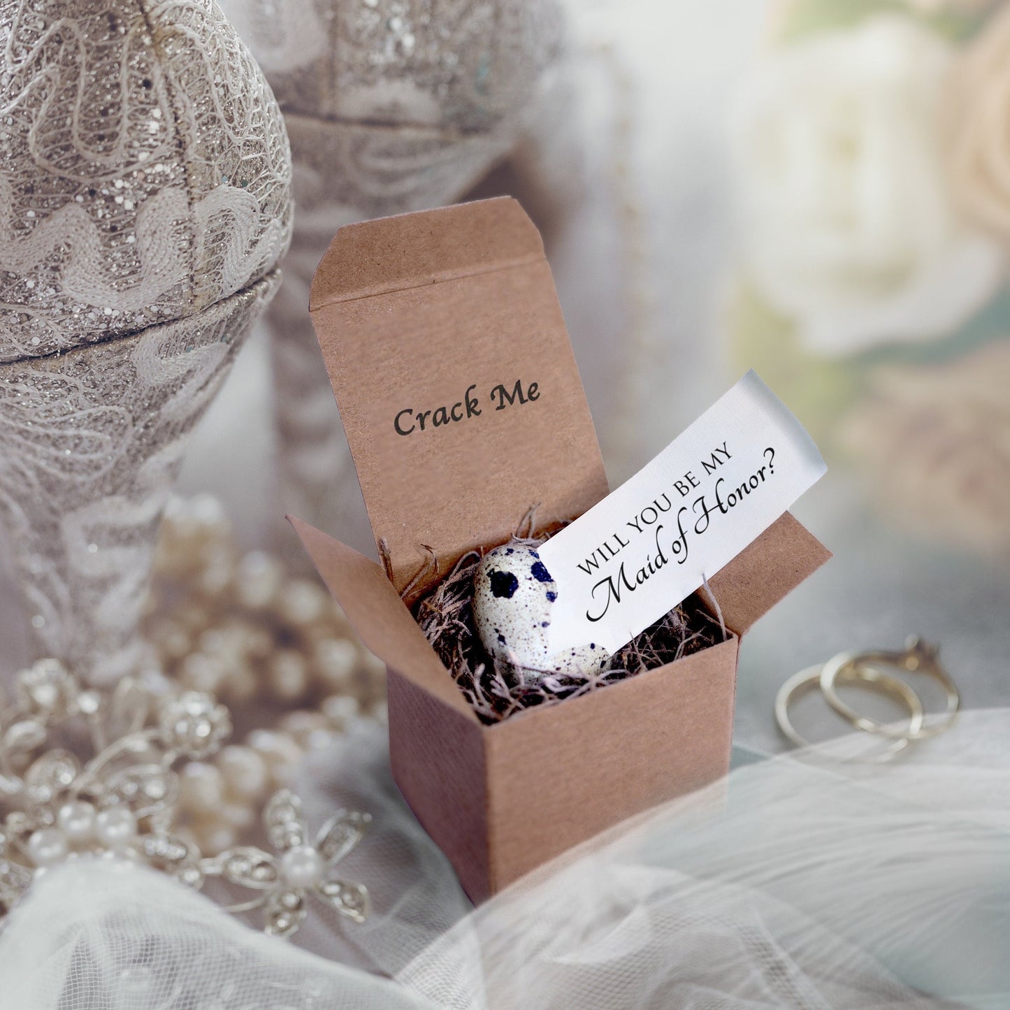 Bridesmaid Invitations - Quail Eggs - Maid of Honor Proposal - Unique Bridesmaid Proposal - Flower girl gift- Fall Woodland Wedding - Gift