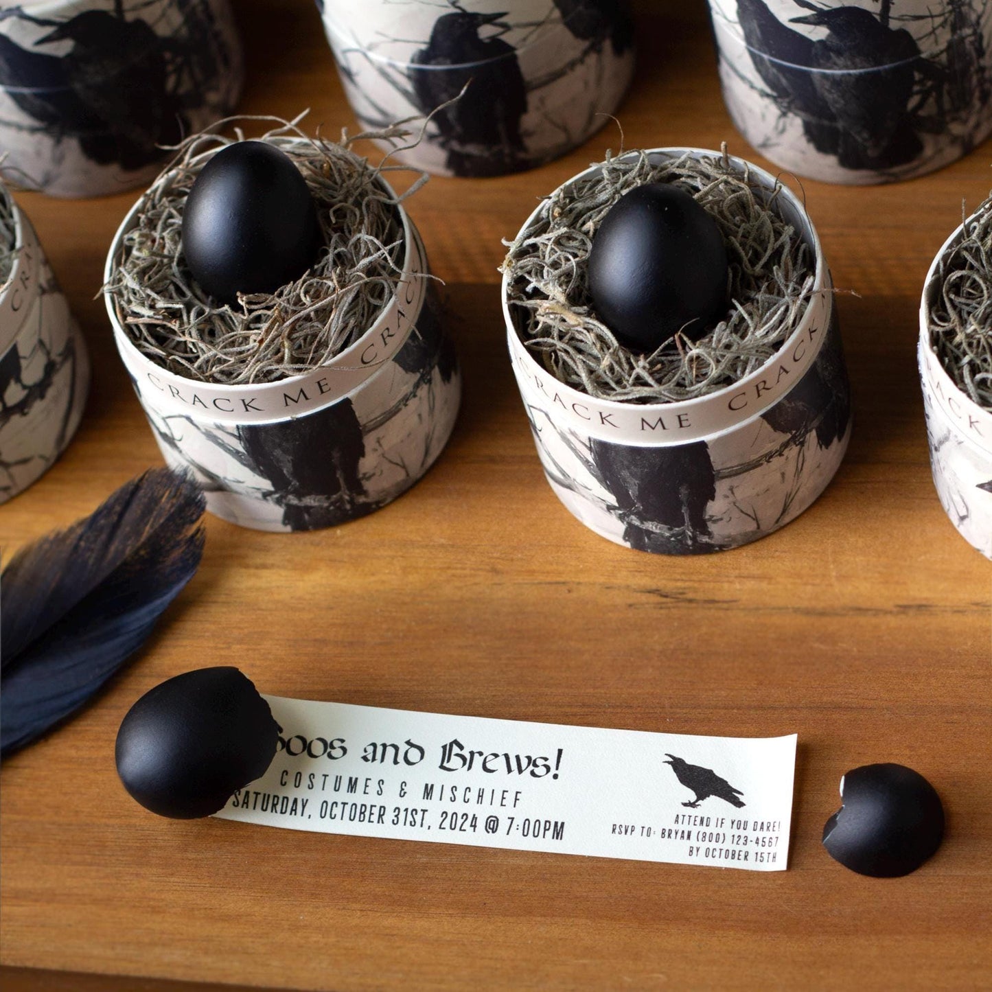 Halloween Party Invitation, Custom Raven Egg party invites, Goth Black Crow invitations, vintage halloween, shipped invitations