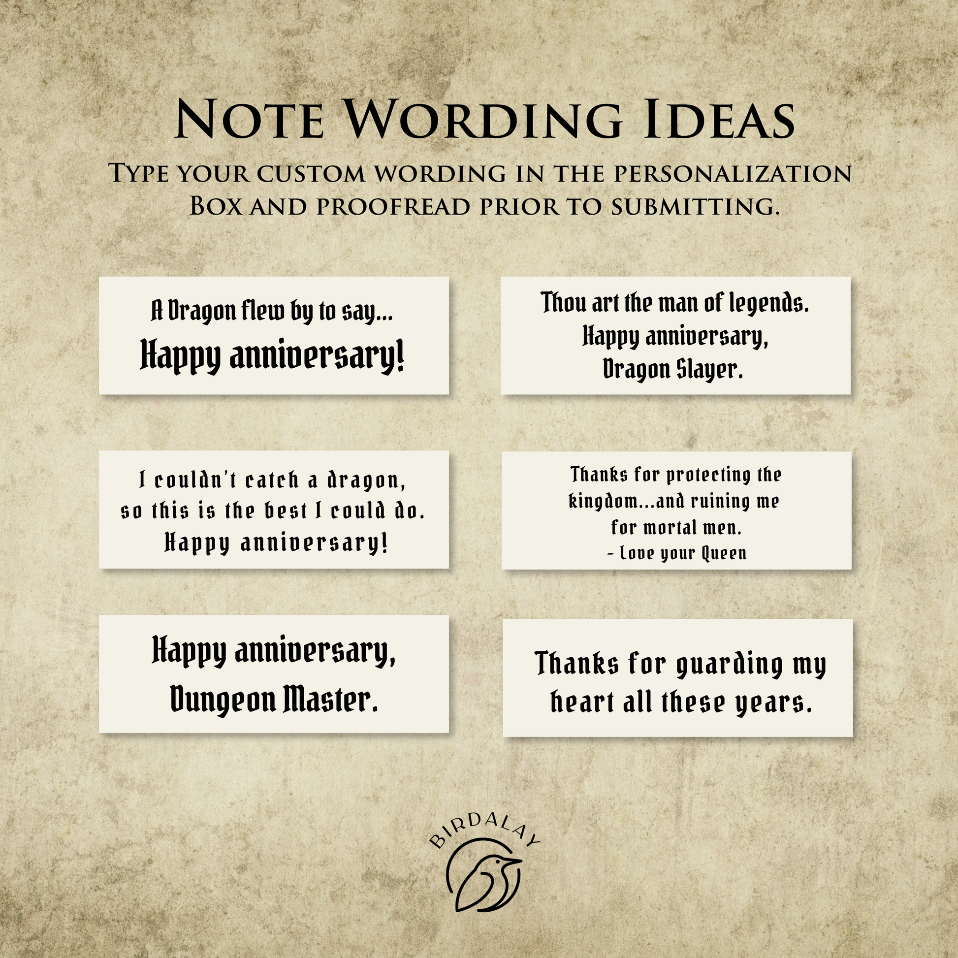 Textual anniversary messages on a textured background with a brand logo.