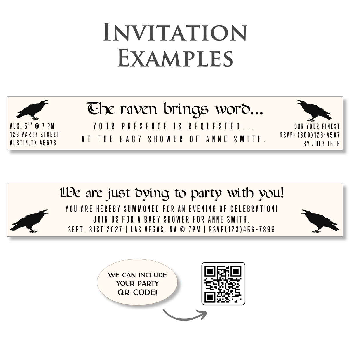 Vintage Raven Baby Shower Invitations